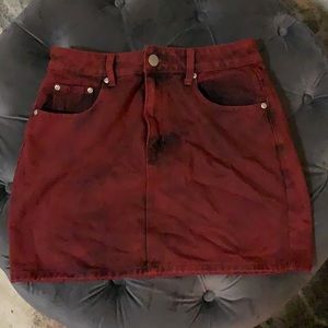 Red Acid Wash Jean Skirt